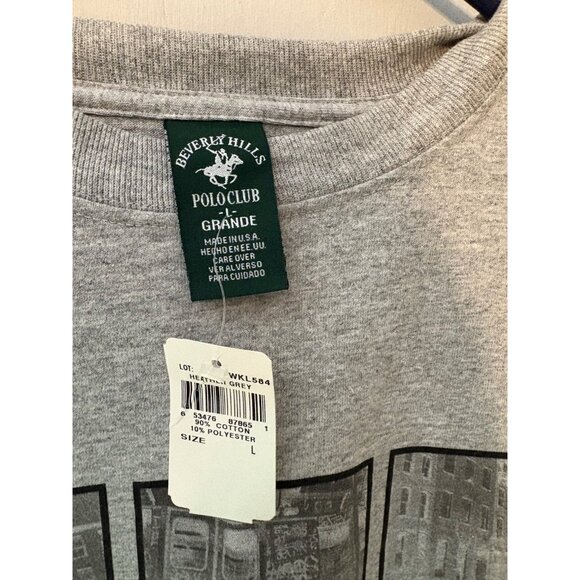 Beverly Hills Polo Club BHPC Jeans Graphic T-Shirt L Gray S/S Crew Neck NWT USA - Picture 4 of 10
